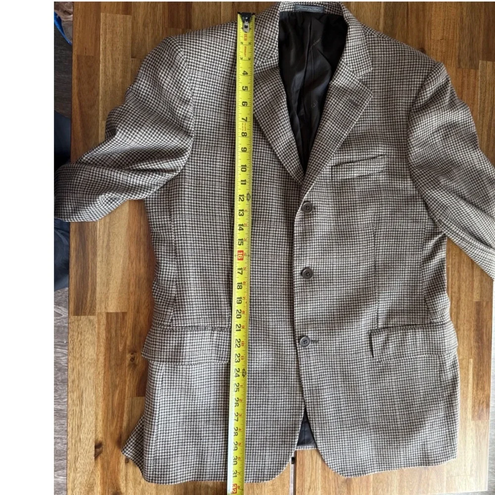 Salvatore‎ Ferragamo Mens Houndstooth Blazer Brown Tan Made in Italy Sport Coat